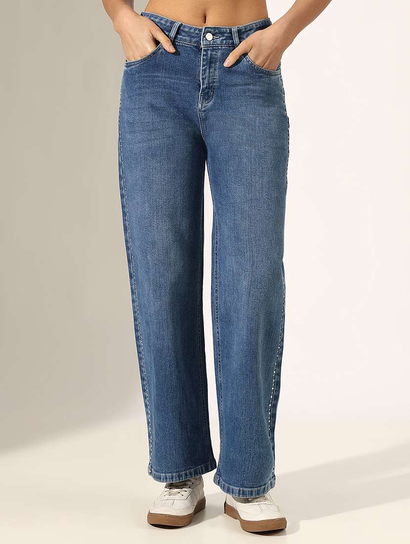 women solid mid rise straight fit jean - 22180031 -  Standard Image - 1