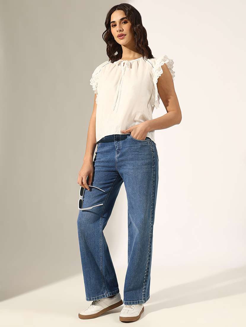 women solid mid rise straight fit jean - 22180031 -  Standard Image - 4