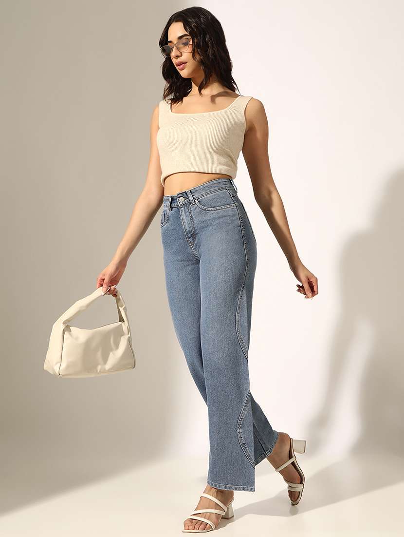 women solid high rise straight fit jean - 22180032 -  Standard Image - 4