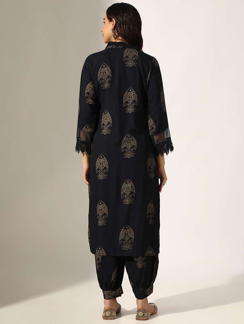 women printed three quarter sleeve kurta salwar set - 22180039 -  Standard Image - 4