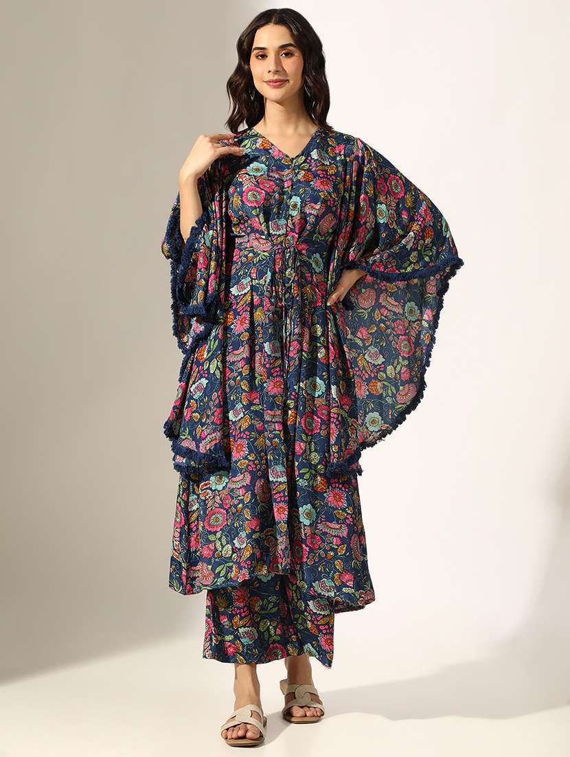 women floral printed kimono sleeve kaftan kurta pant set - 22180040 -  Standard Image - 1