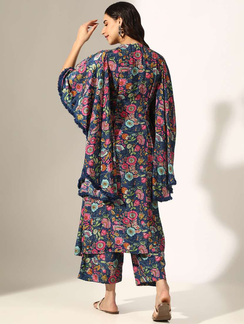 women floral printed kimono sleeve kaftan kurta pant set - 22180040 -  Standard Image - 4