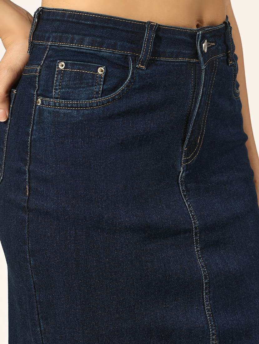 women solid denim top and skirt co-ord set - 22180044 -  Standard Image - 6