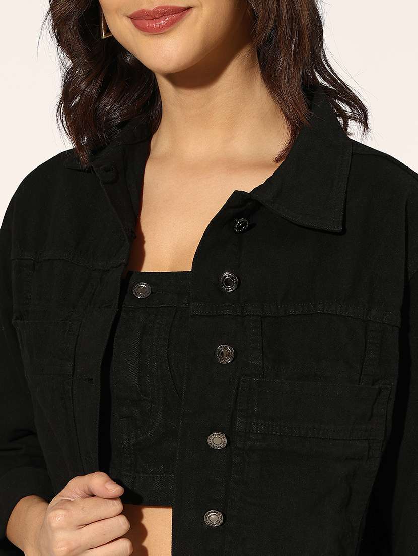 women solid denim top and trouser co-ord set - 22180046 -  Standard Image - 6