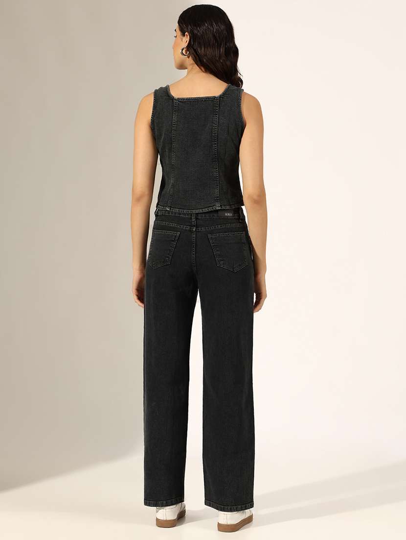 women solid denim top and trouser co-ord set - 22180047 -  Standard Image - 4