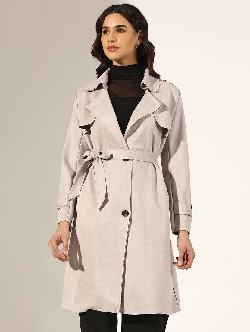 women solid long sleeve trench coat - 22180066 -  Standard Image - 1
