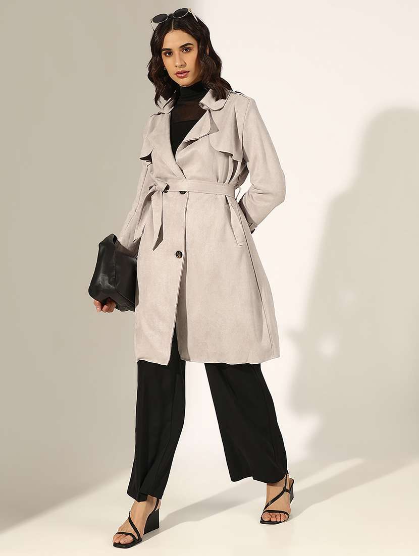 women solid long sleeve trench coat - 22180066 -  Standard Image - 4