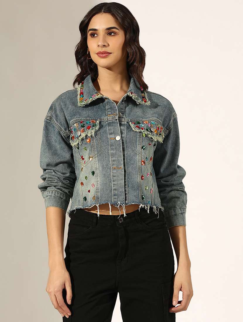 women embellished long sleeve denim jacket - 22180067 -  Standard Image - 1