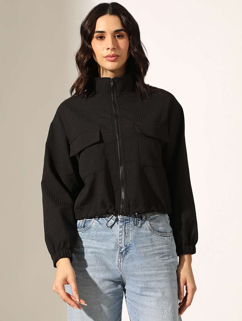 women black long sleeve stand collar jacket