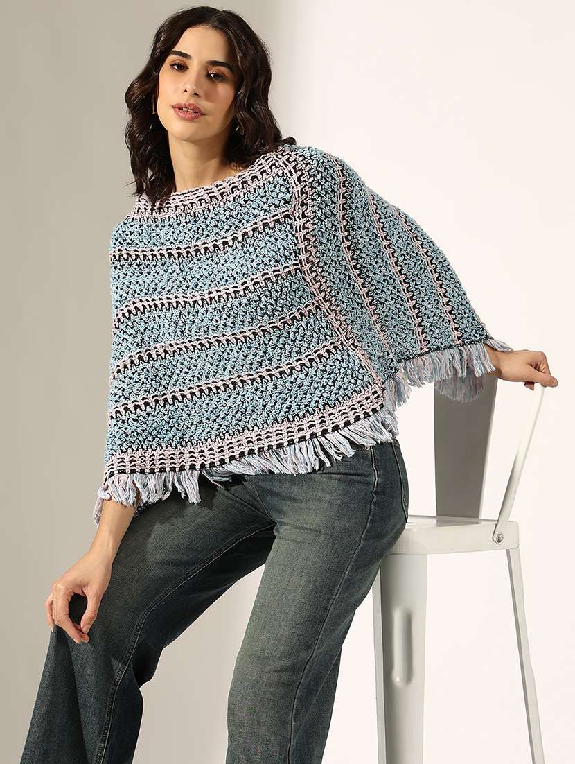 women self designed wool poncho - 22180075 -  Standard Image - 1