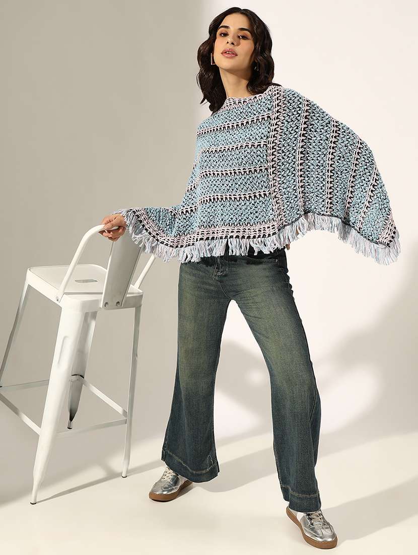 women self designed wool poncho - 22180075 -  Standard Image - 4