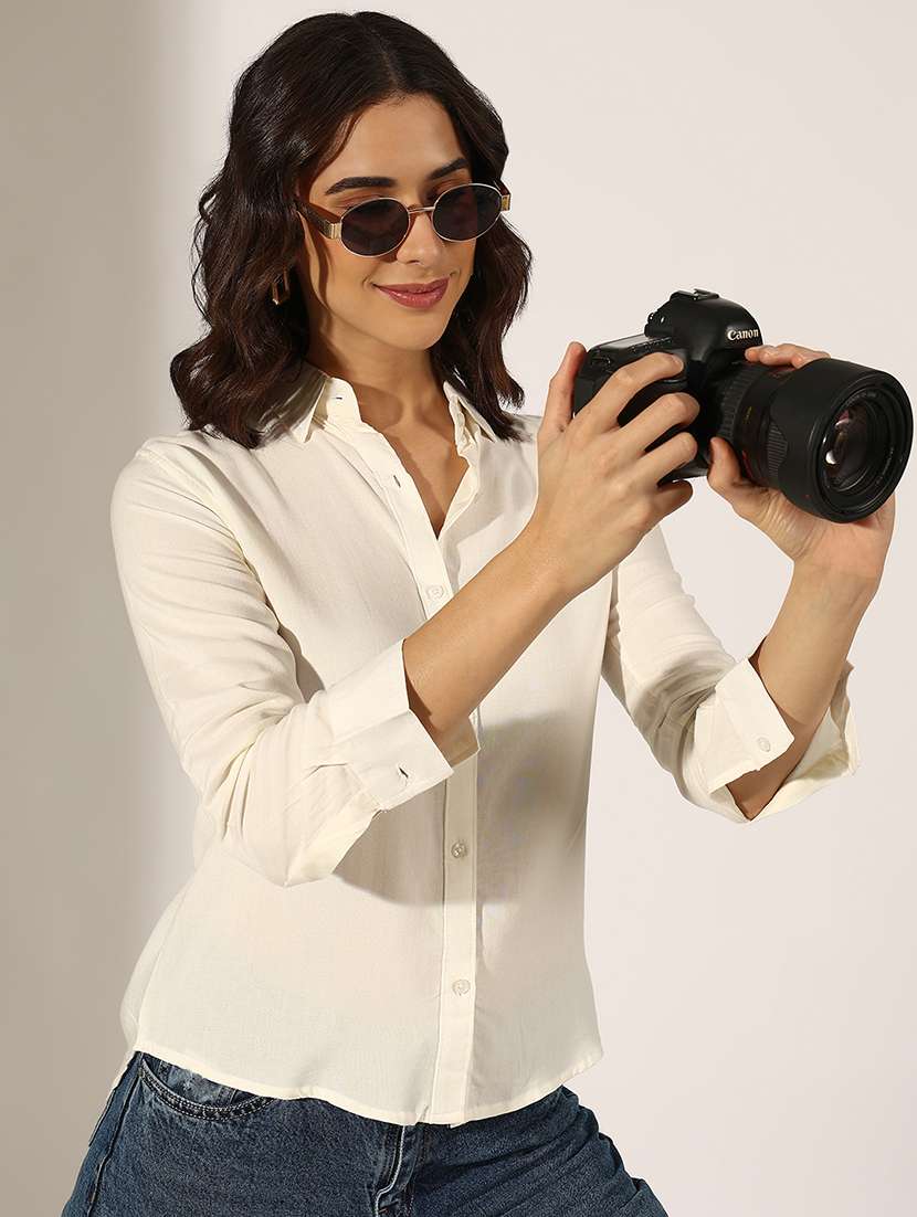 women collared three quarter sleeve regular shirt