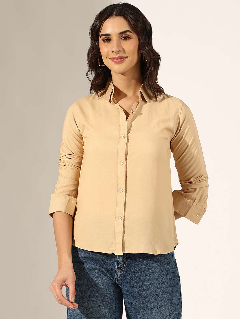women collared three quarter sleeve regular shirt - 22180099 -  Standard Image - 1