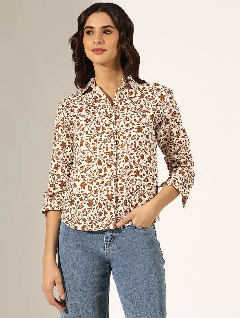 women collared three quarter sleeve regular shirt