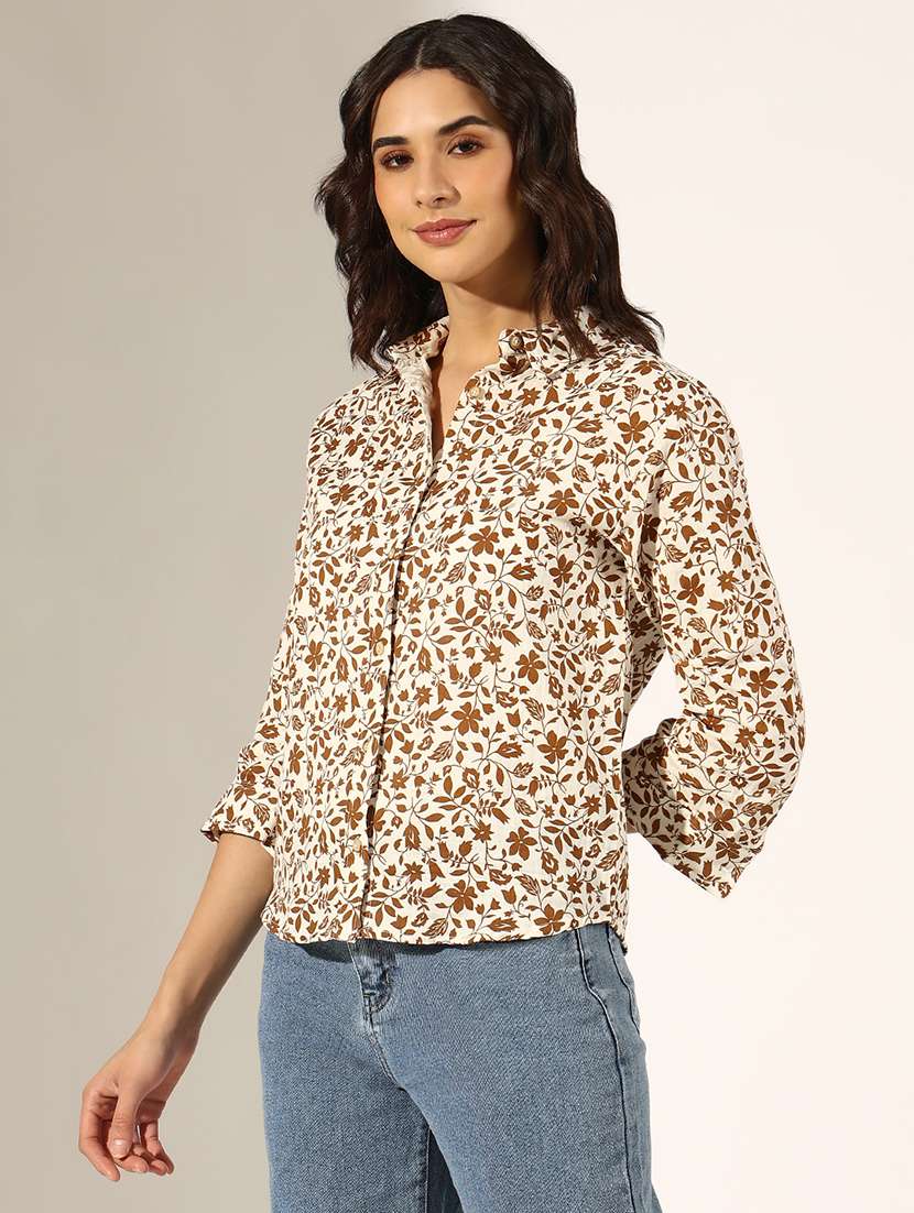 women collared three quarter sleeve regular shirt - 22180100 -  Standard Image - 1
