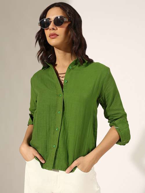 women collared three quarter sleeve regular shirt - 22180102 -  Standard Image - 0