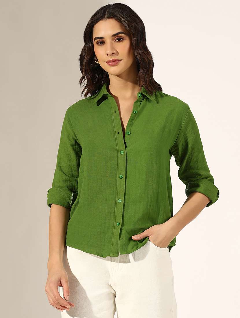 women collared three quarter sleeve regular shirt - 22180102 -  Standard Image - 1