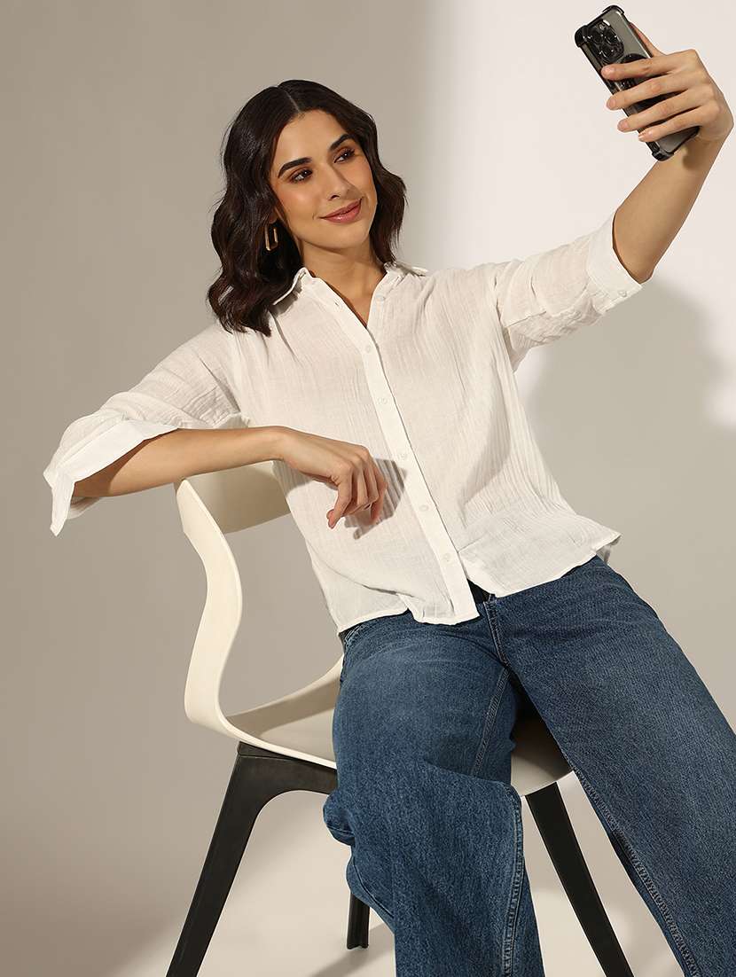 women collared three quarter sleeve regular shirt - 22180103 -  Standard Image - 1