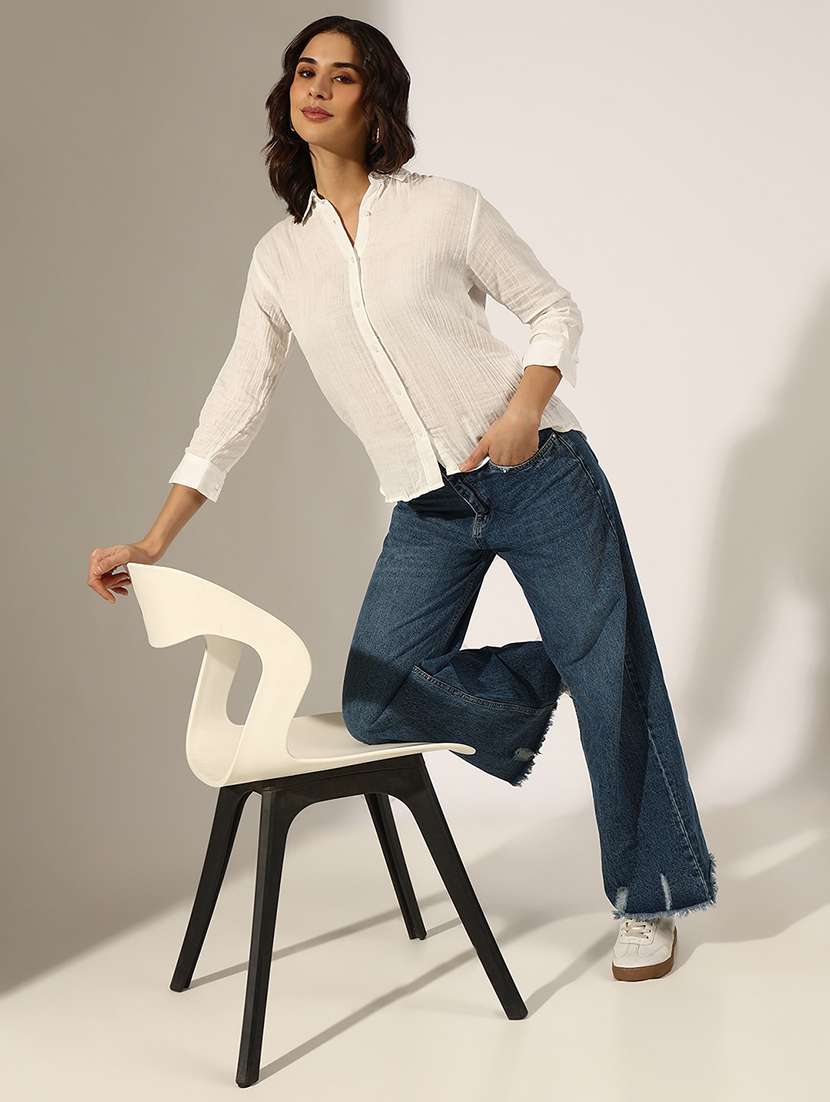 women collared three quarter sleeve regular shirt - 22180103 -  Standard Image - 4