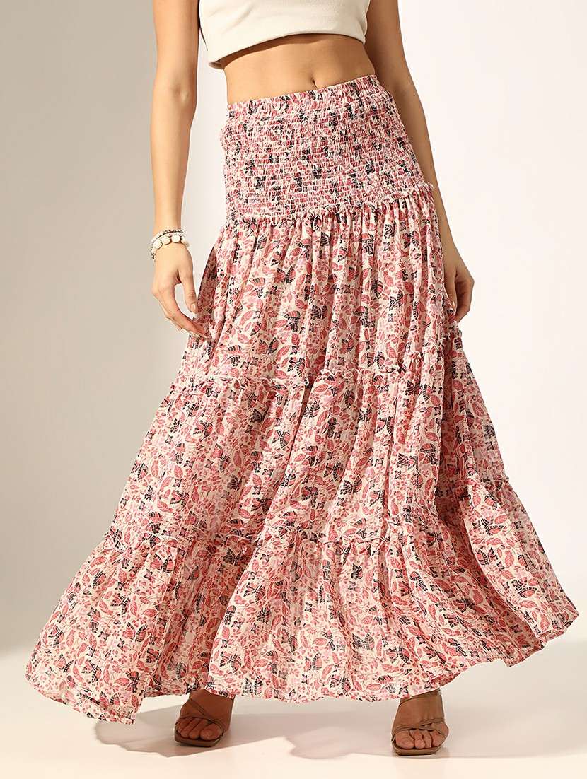 women printed high rise tiered skirt - 22180105 -  Standard Image - 1