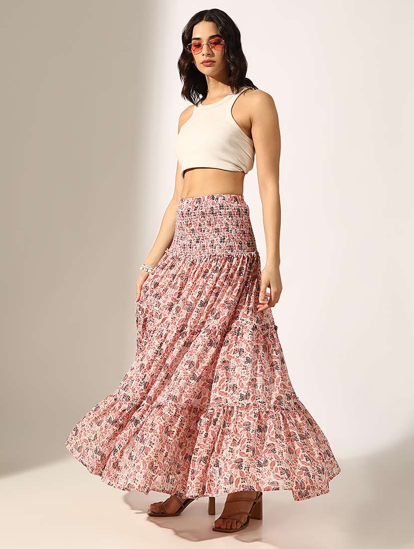 women printed high rise tiered skirt - 22180105 -  Standard Image - 4