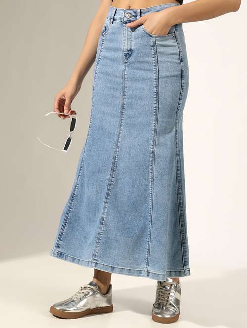 women solid mid rise denim skirt - 22180108 -  Standard Image - 0