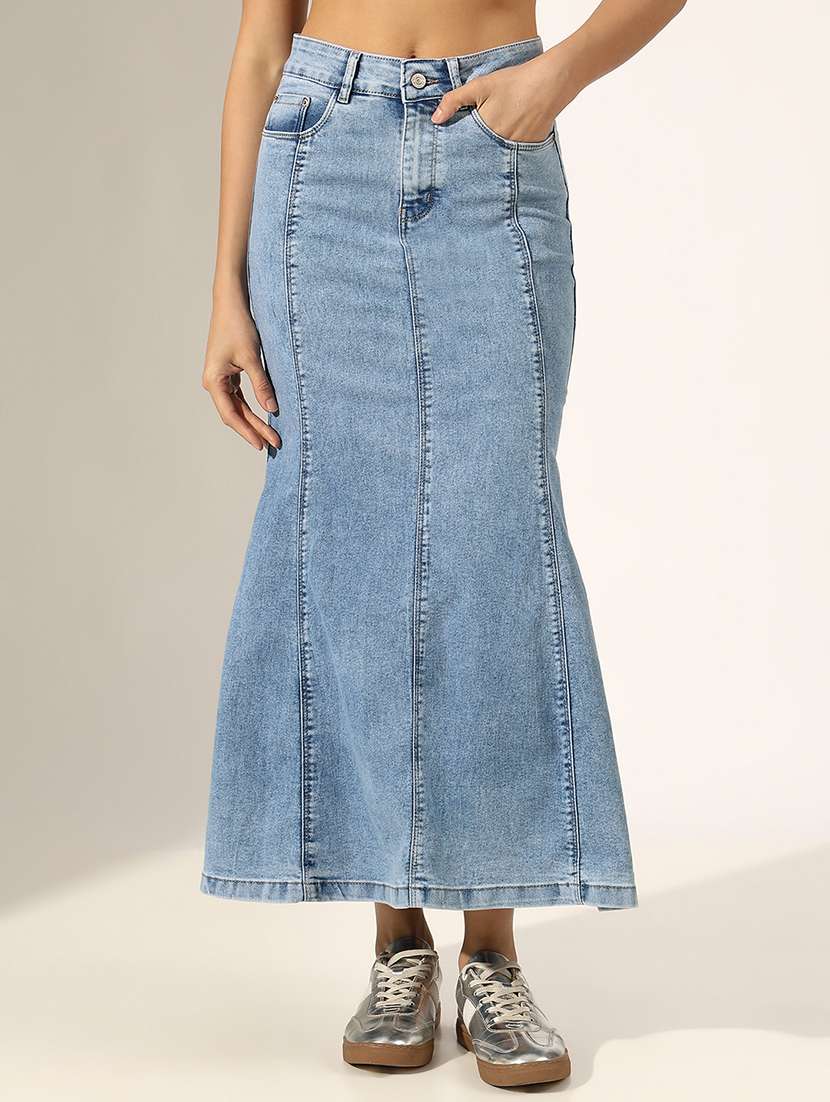 women solid mid rise denim skirt - 22180108 -  Standard Image - 1