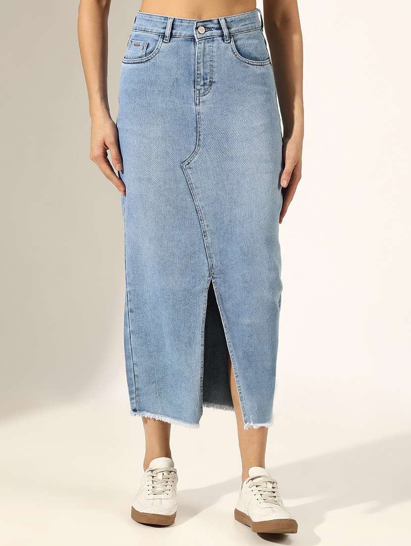 women solid mid rise denim skirt - 22180109 -  Standard Image - 1