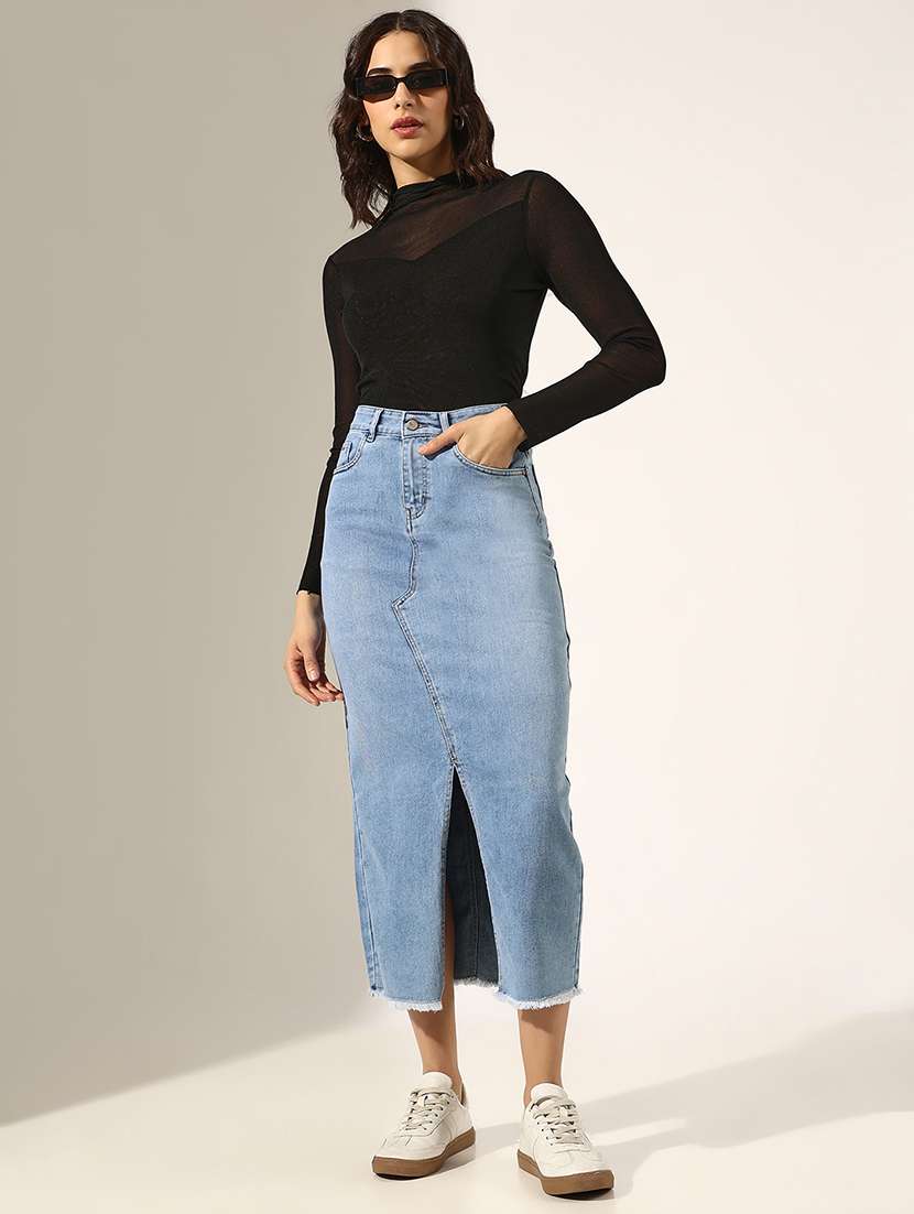 women solid mid rise denim skirt - 22180109 -  Standard Image - 4