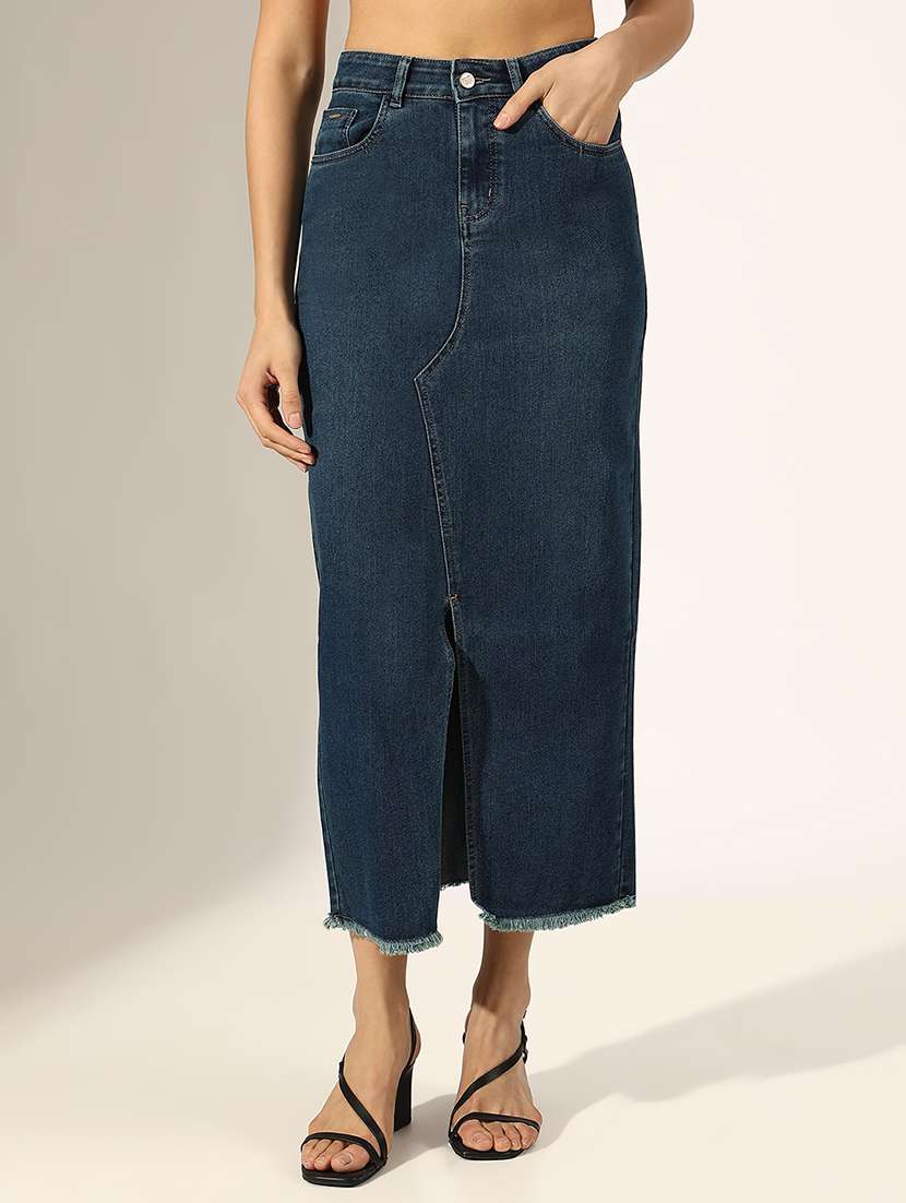 women solid mid rise denim skirt - 22180110 -  Standard Image - 1