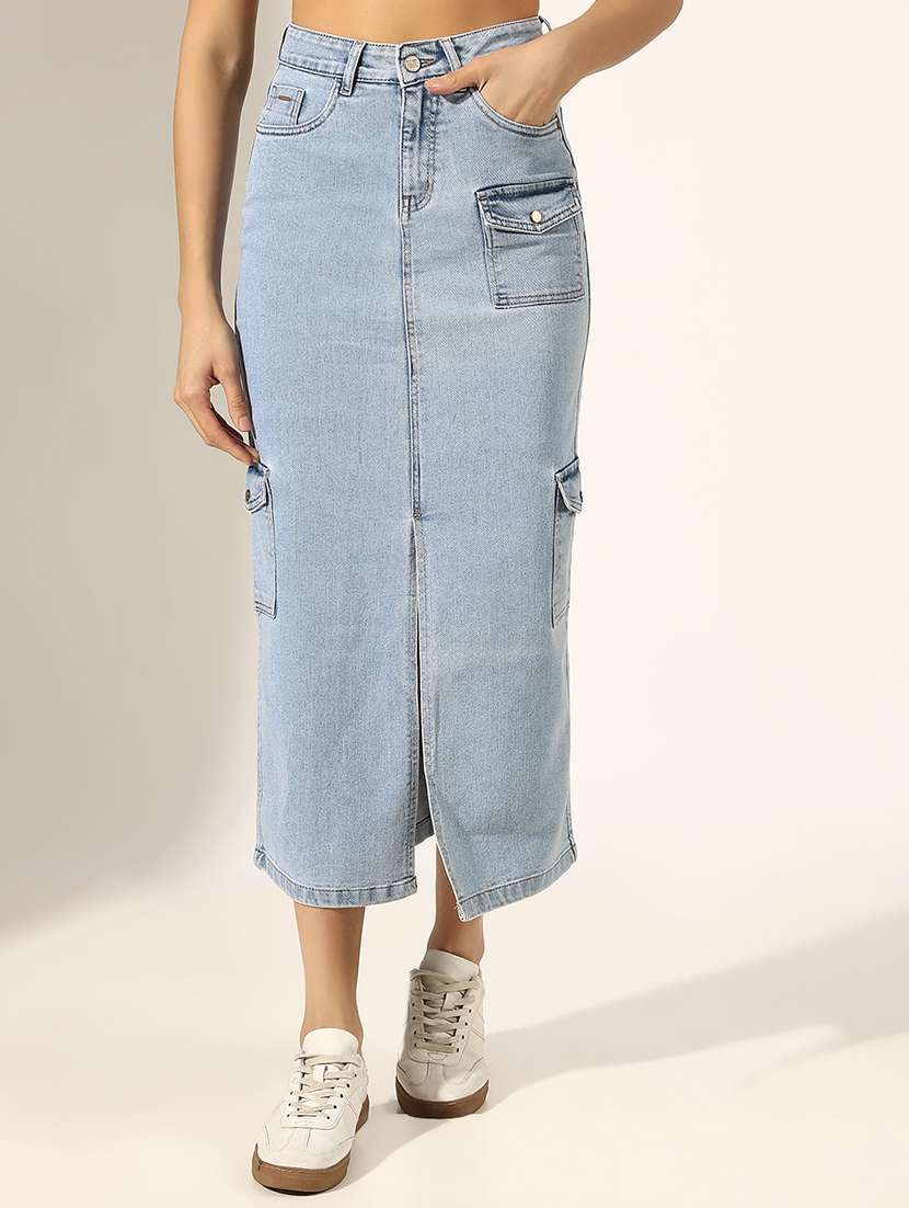 women solid high rise denim skirt - 22180111 -  Standard Image - 1