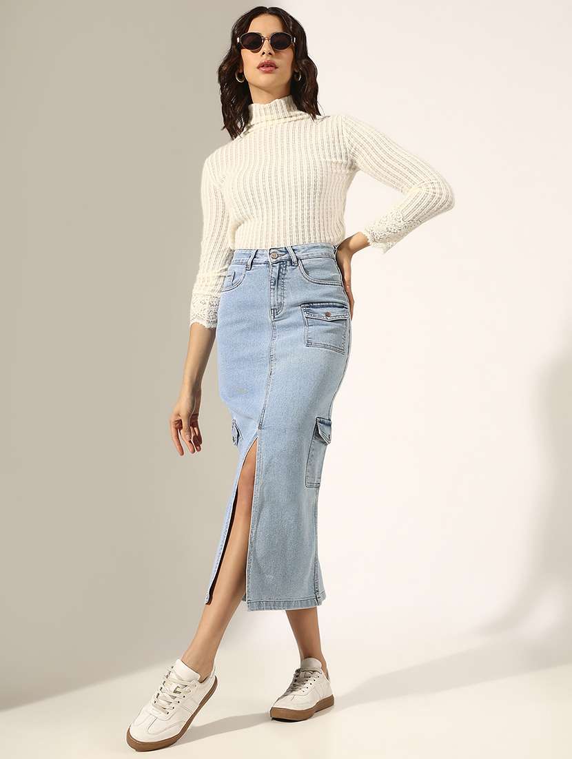 women solid high rise denim skirt - 22180111 -  Standard Image - 4