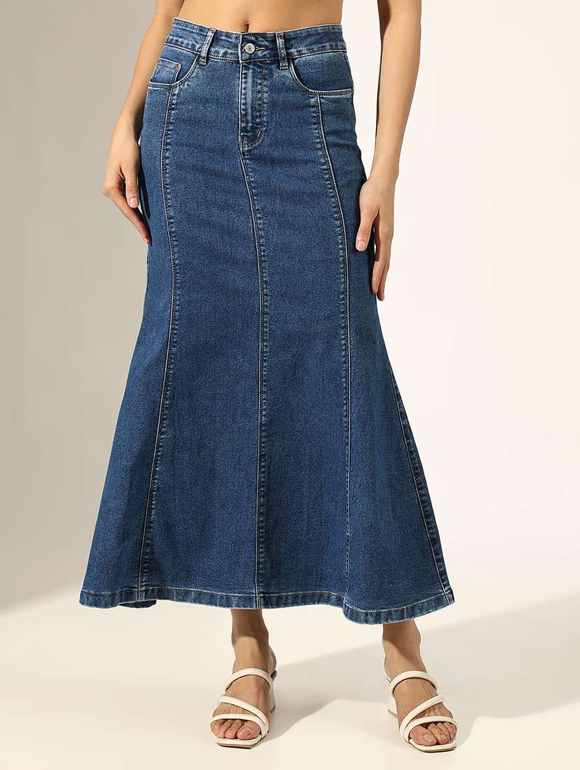 women solid high rise denim skirt - 22180112 -  Standard Image - 1