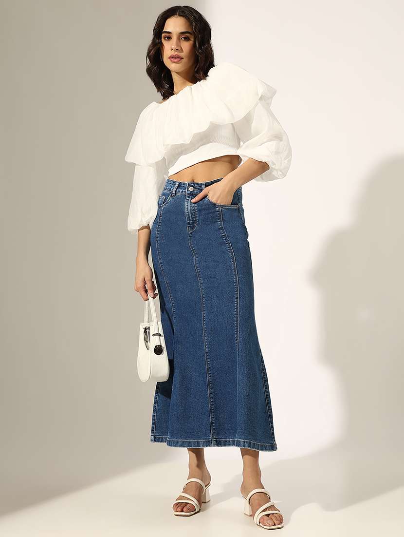 women solid high rise denim skirt - 22180112 -  Standard Image - 4