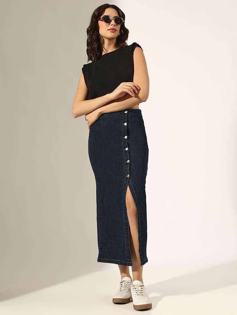 women solid high rise denim skirt - 22180113 -  Standard Image - 4
