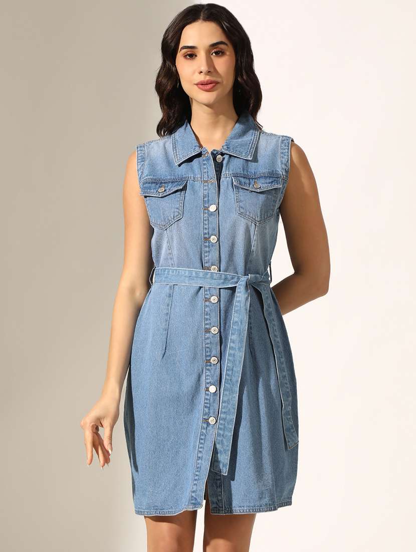 women solid denim shirt dress - 22180122 -  Standard Image - 1