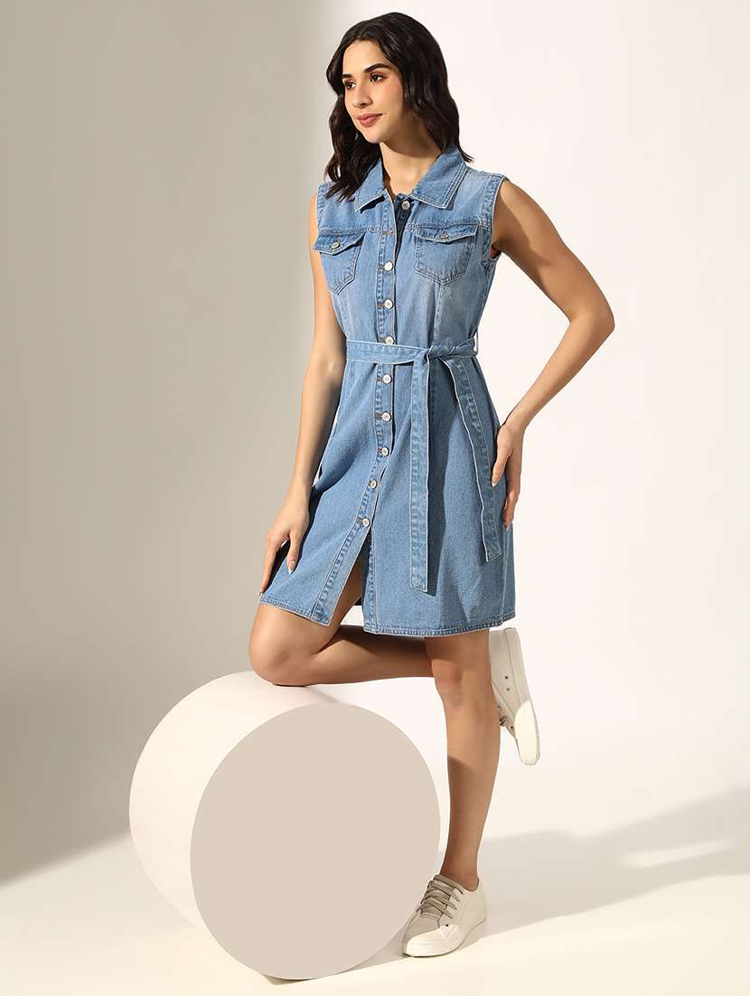 women solid denim shirt dress - 22180122 -  Standard Image - 4