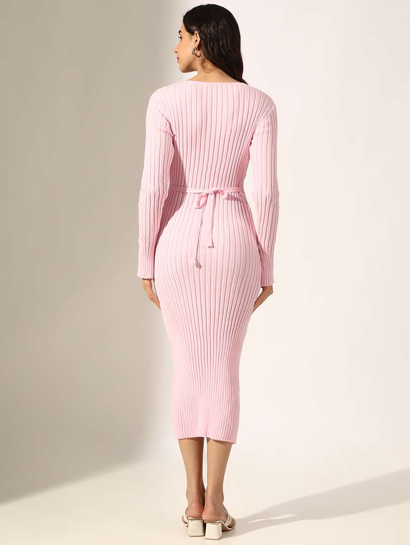 women solid long sleeve bodycon dress - 22180123 -  Standard Image - 4