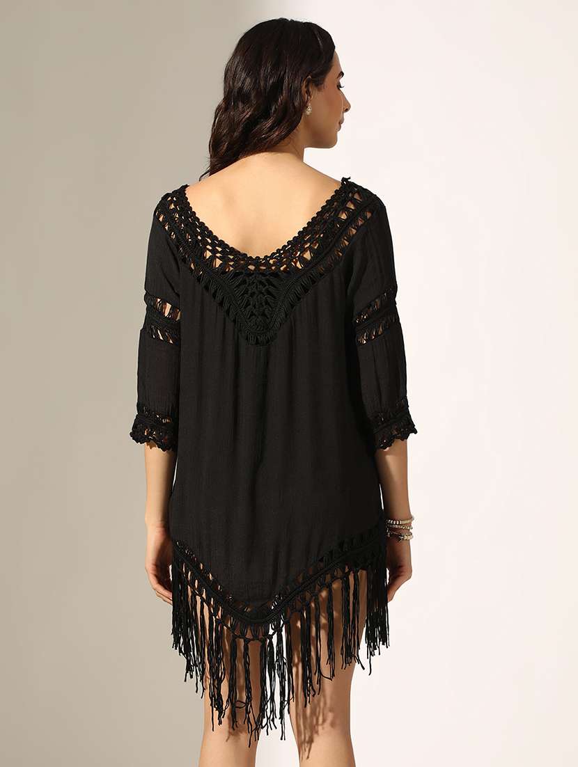 women self designed fringed detailed a-line dress - 22180124 -  Standard Image - 4