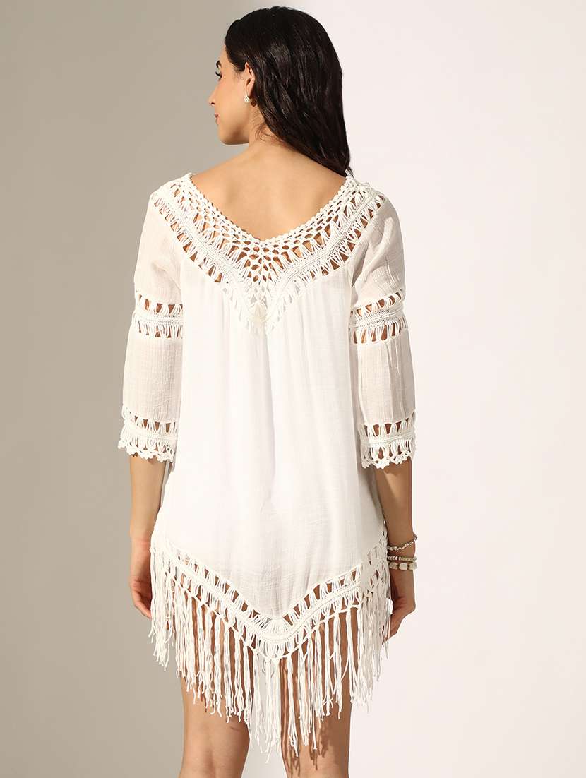 women self desigend fringed detailed a-line dress - 22180125 -  Standard Image - 4