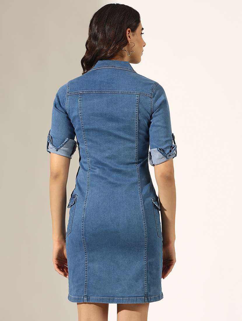 women solid denim bodycon dress - 22180128 -  Standard Image - 4