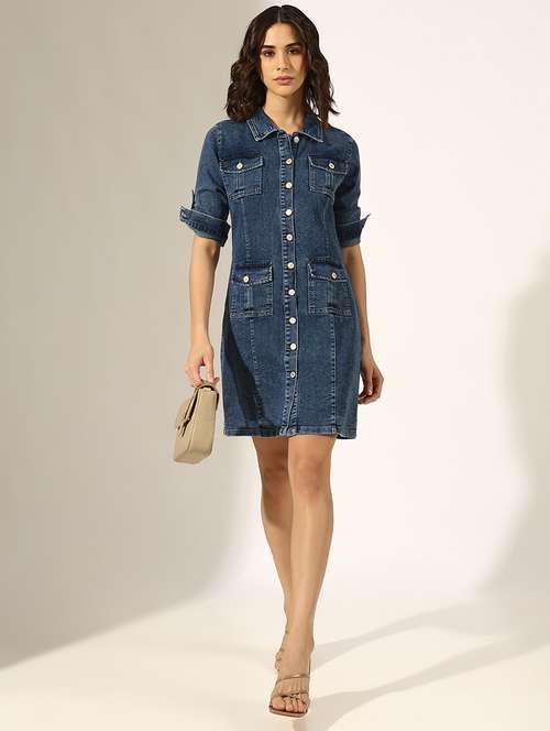 women solid denim shirt dress - 22180129 -  Standard Image - 0