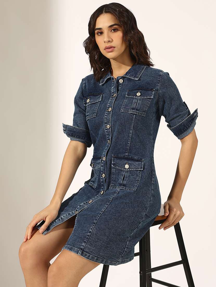 women solid denim shirt dress - 22180129 -  Standard Image - 1