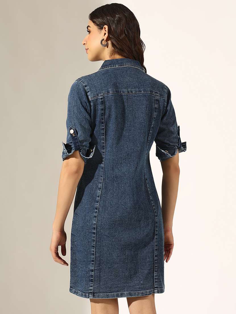 women solid denim shirt dress - 22180129 -  Standard Image - 4