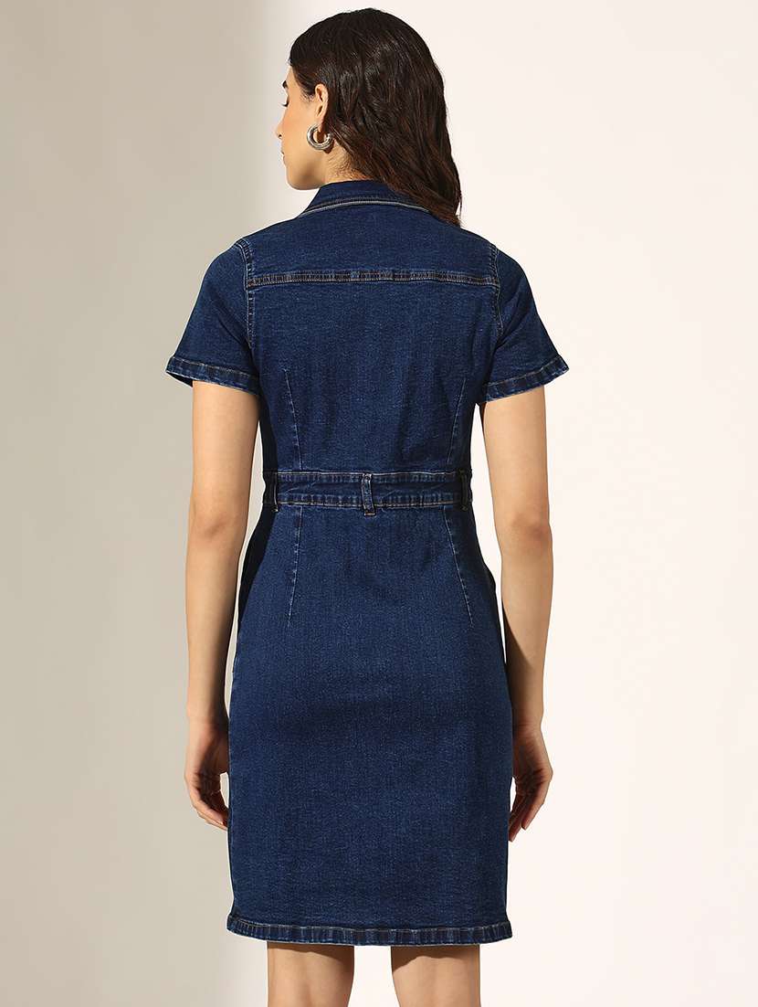 women solid denim bodycon dress - 22180131 -  Standard Image - 4