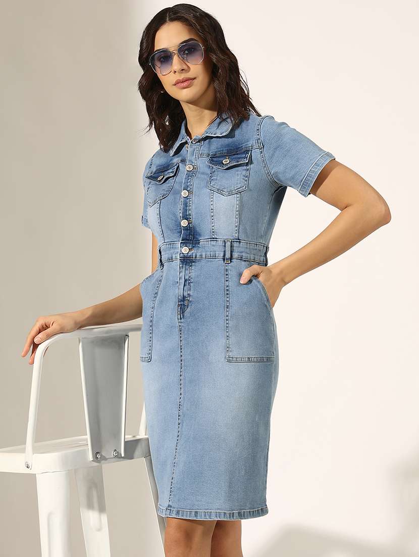 women solid denim bodycon dress - 22180132 -  Standard Image - 1