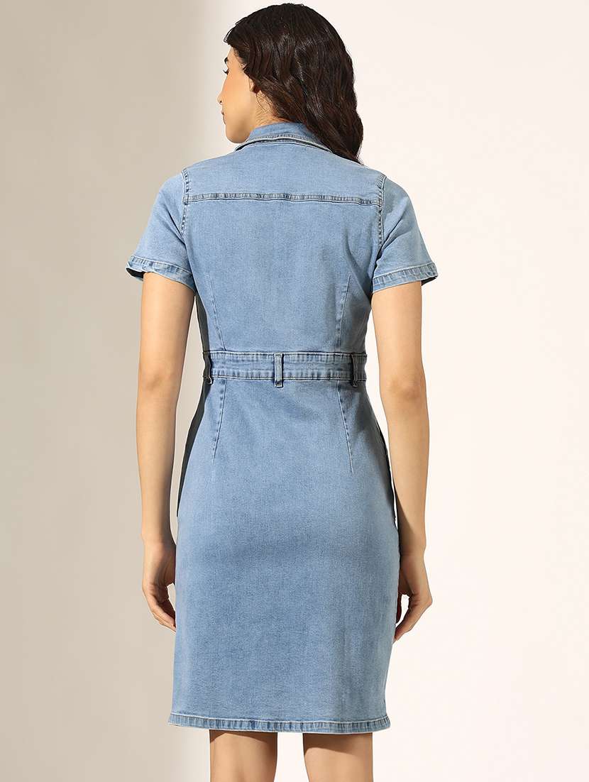 women solid denim bodycon dress - 22180132 -  Standard Image - 4
