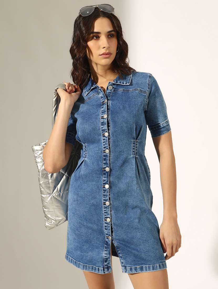 women solid denim shirt dress - 22180133 -  Standard Image - 1