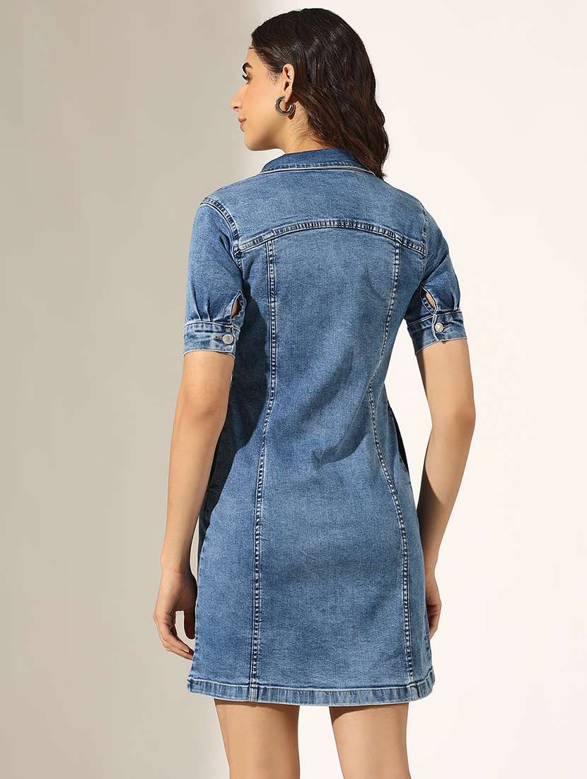 women solid denim shirt dress - 22180133 -  Standard Image - 4