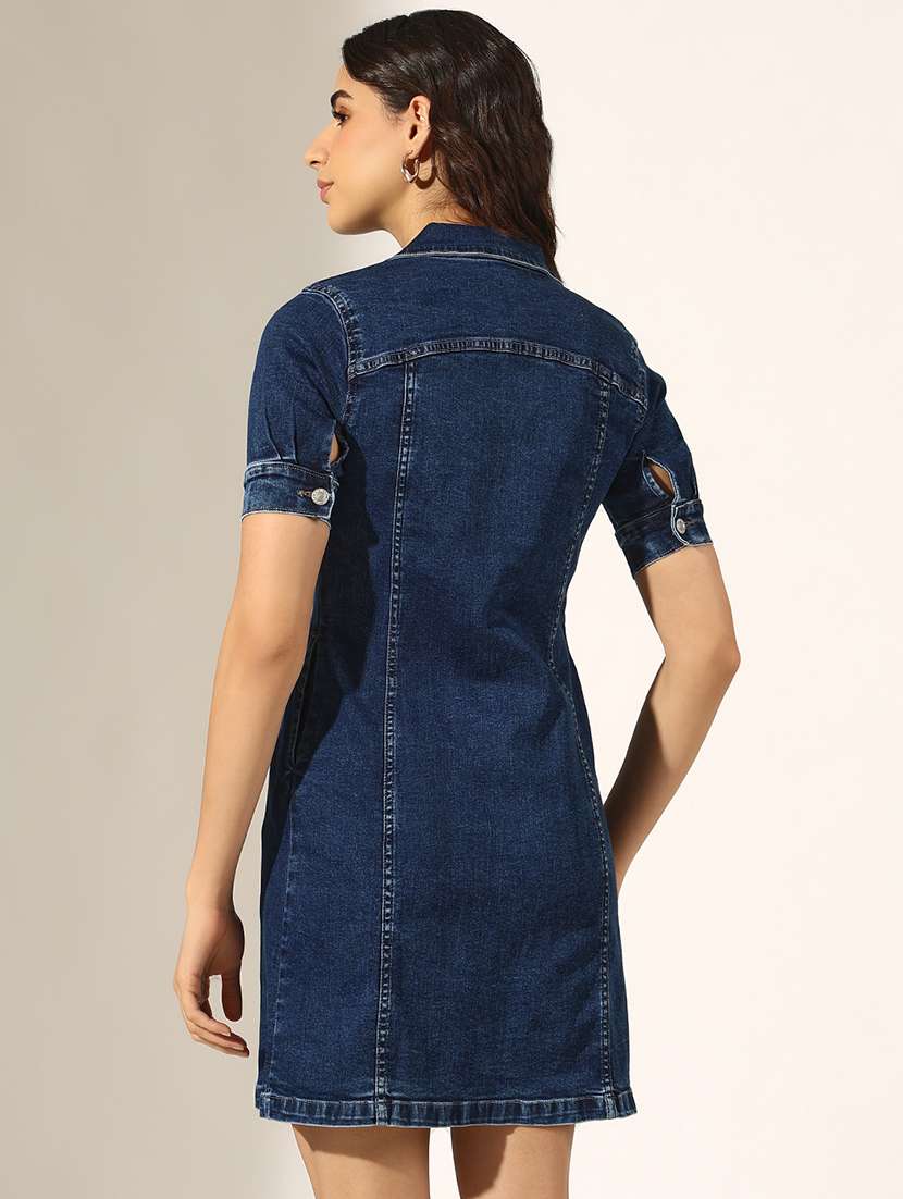 women solid denim shirt dress - 22180134 -  Standard Image - 4